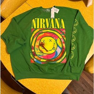 Urban Outfitters. Green, oversized L/XL Nirvana Smile Overdyed Sweatshirt. NWT